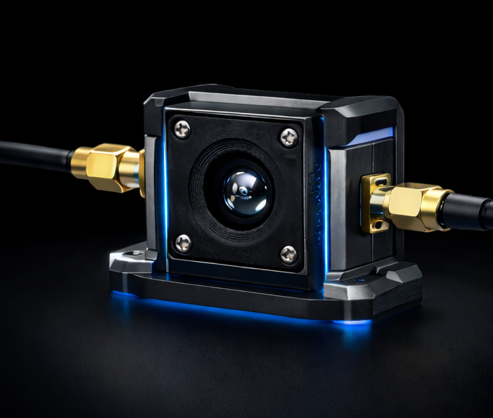 Skyre THz sensor module with lens aperture and SMA connectors